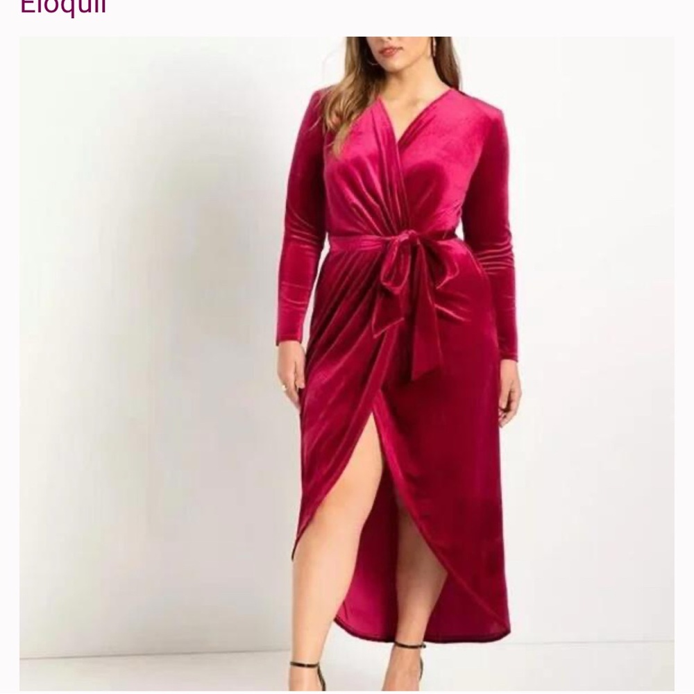 NWT ELOQUII Deep Red Velvet Wrap Dress SIZE 16